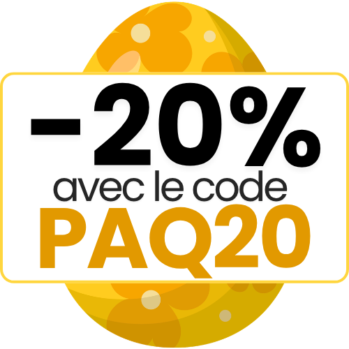 Bravo ! Vous avez trouvé une promotion : -20 % jusqu'à lundi inclus avec le code PAQ20