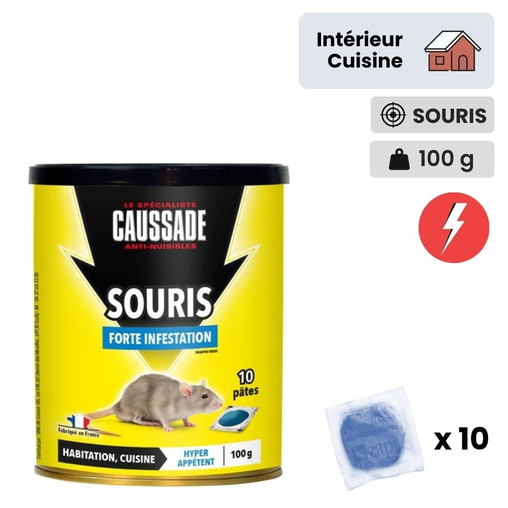 Souricide Caussade Souris forte infestation • pâte 10 sachets