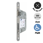 serrure a encastrer porte pmr axe 120 mm. bec de cane, sans verrouillage. pour porte intérieure, conforme normes handicap.
