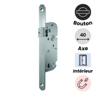serrure magnétique à condamnation abus pour toilette et WC. Anti-claquage. Axe 40 mm. 