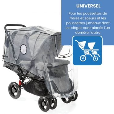 Habillage pluie poussette double assise tandem