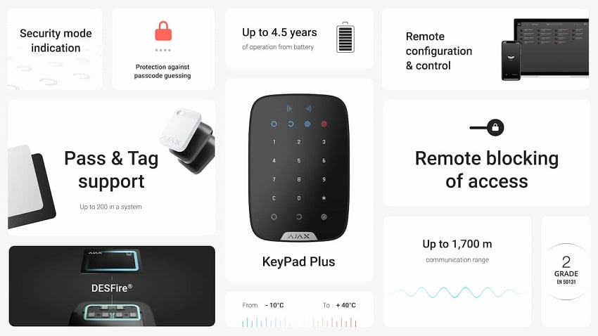 Keypad plus ajax alarme sans fil caracteristiques