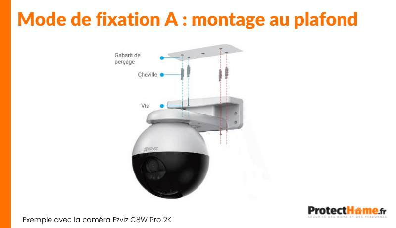 installation camera ezviz exterieure fixation plafond